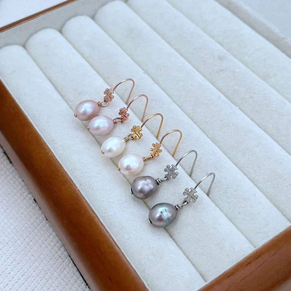 Tory Burch Rhinestone Freshwater Pearl Letter Earrings